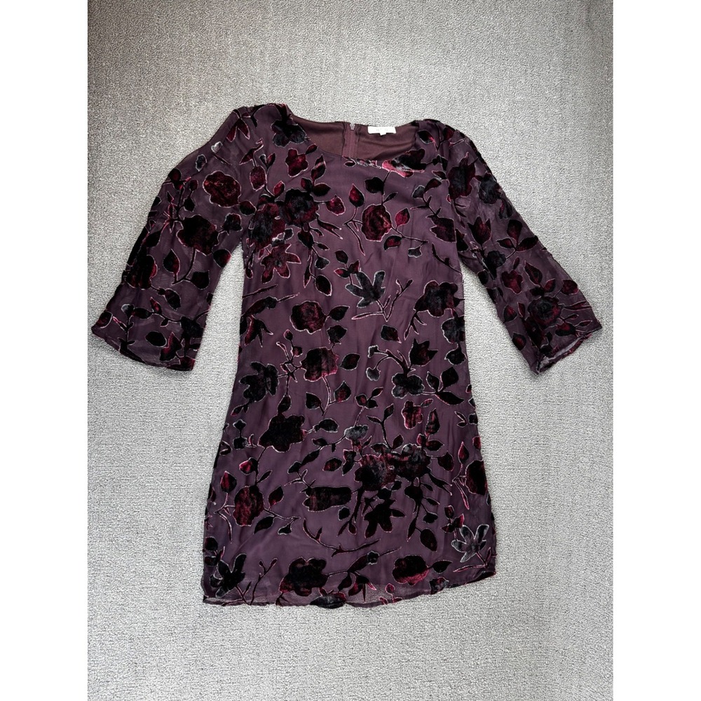 Halo Dress Small Burgundy Floral Burnout Velvet Shift Dark‎ Romantic Whimsigoth